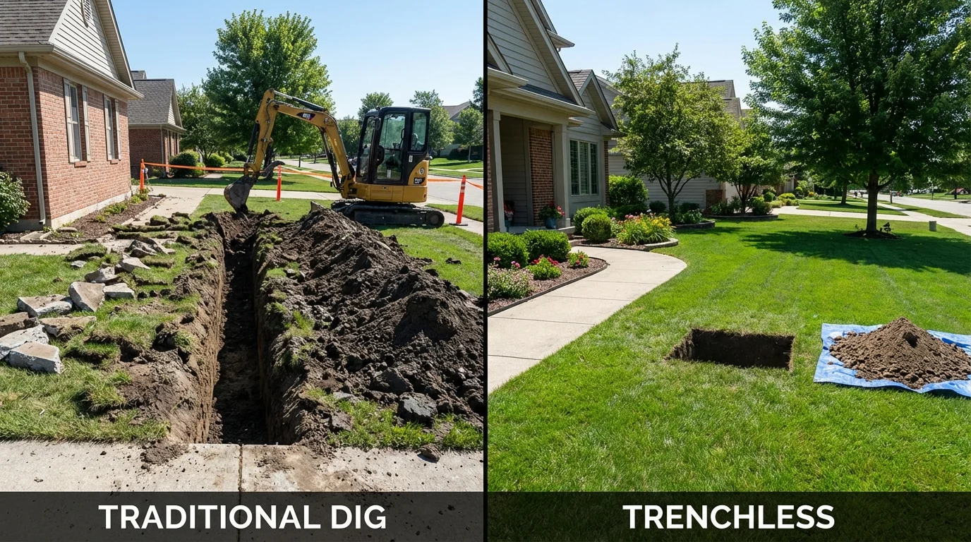 Trenchless sewer repair with minimal yard damage versus traditional excavation in Vista, CA